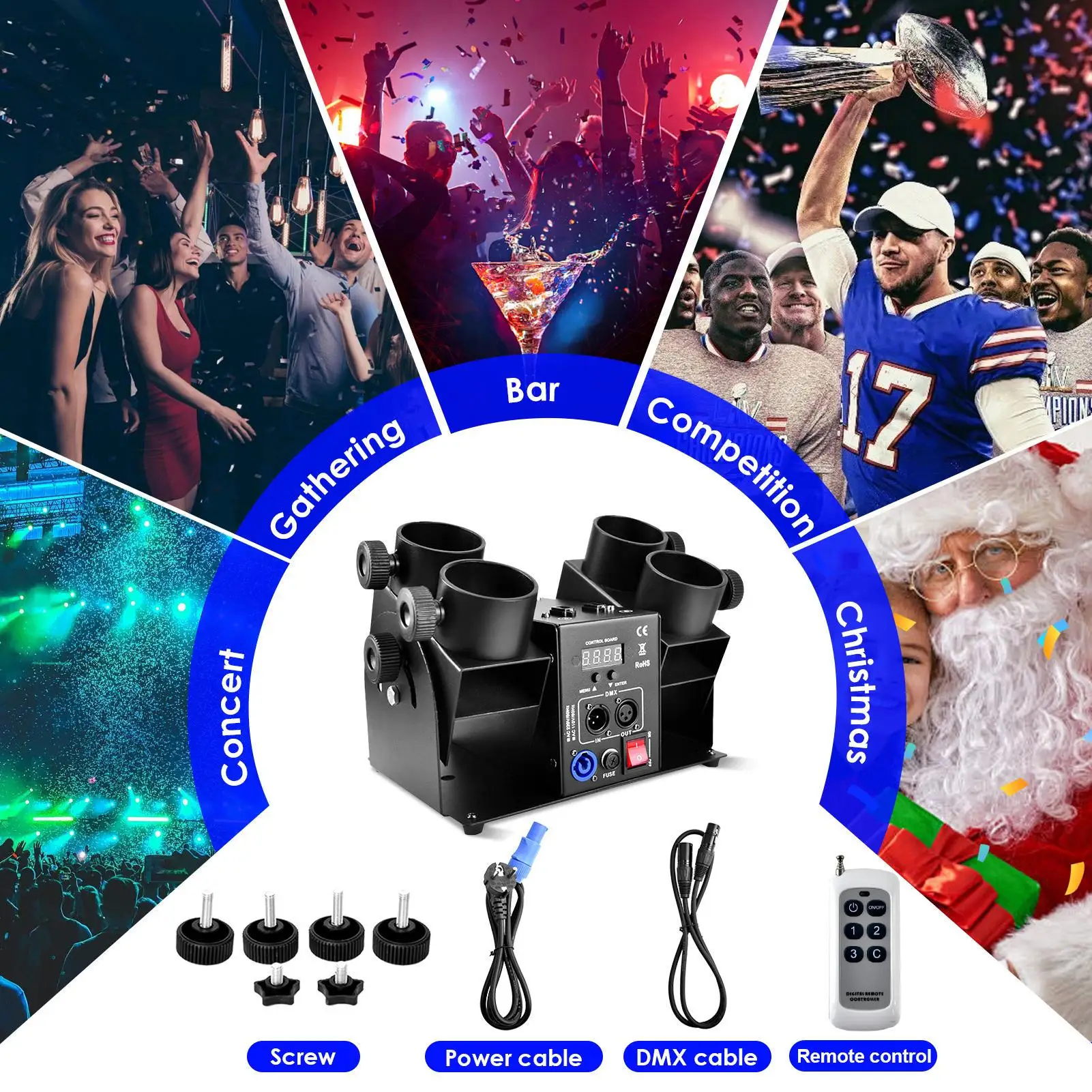 Machine à confettis, machine à confettis électrique DMX à 4 têtes, tubes de confettis puissants, popper à confettis réglable