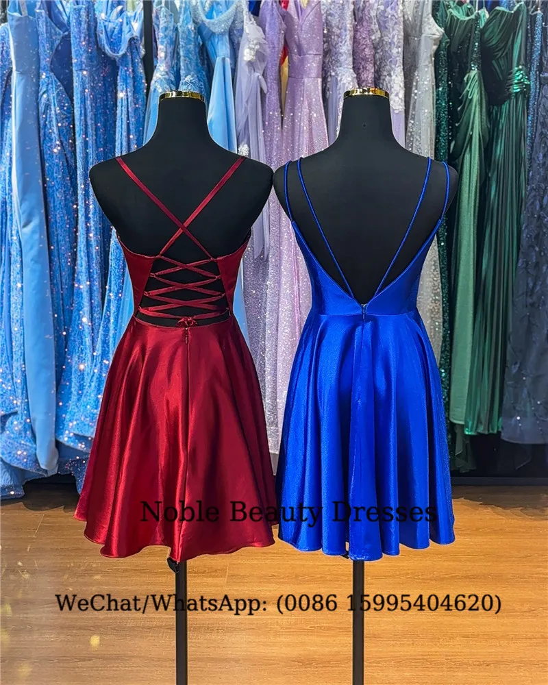 スパゲッティストラップショートカクテルドレス 2025 魅力的な弾性サテン誕生日ドレス新ファッションウェディングパーティードレス