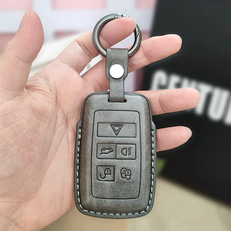 

Leather Car Key Cover Case For Land Rover Range Rover Sport Evoque Freelander Discovery 4 Keyring Shell