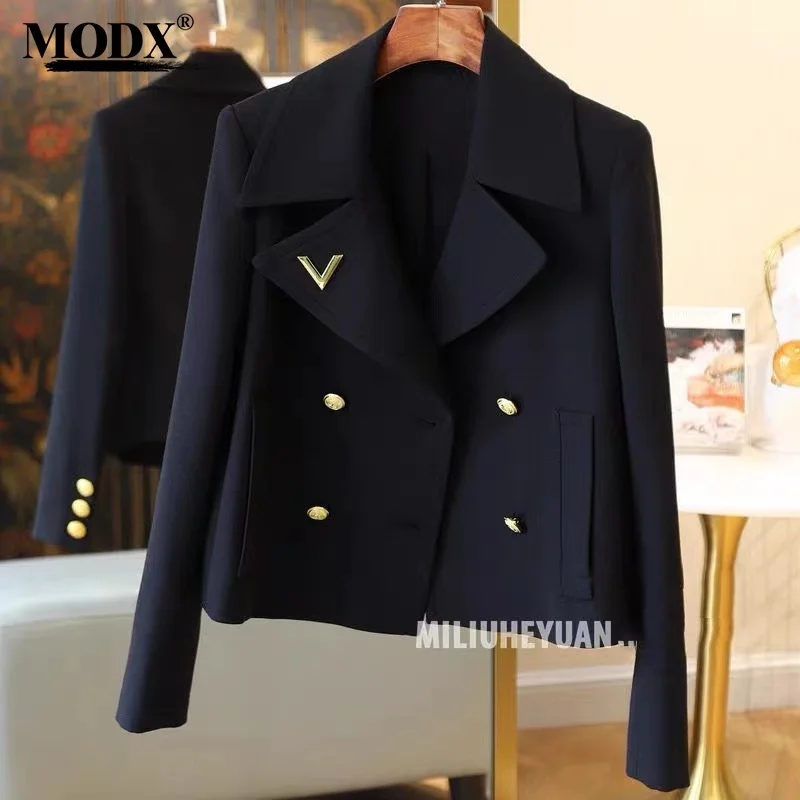 Brand Counter Withdrawal Lapel Long Sleeve Double Row Embossed Wool Suit Coat Women's Autumn And Winter