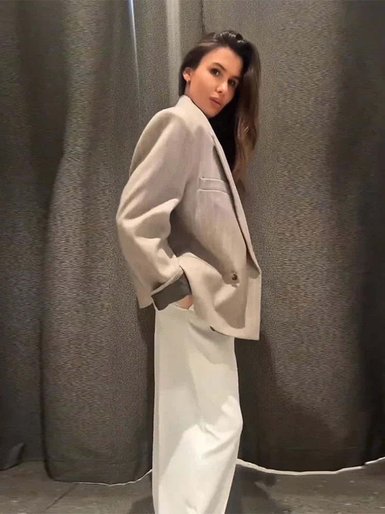 

Повседневный полосатый блейзер для женщин, шикарный пиджак с отложным воротником, длинными рукавами, V-образным вырезом, на одной пуговице, свободного кроя, весна 2026, для повседневной носки и работы