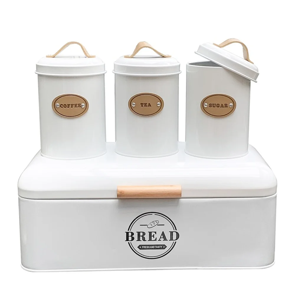 Big Bread Bins with Airtight Sugar Canister Set, Tea and Coffee Jar, Kitchen Counter Food Storage Containers, Picnic Snack Box