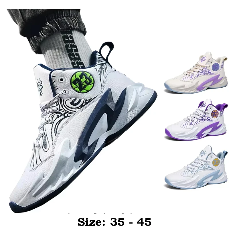 

Высококачественная повседневная кожаная спортивная обувь для мужчин с принтом, новинка 2025 года, размер 35, 44 45, уличные баскетбольные кроссовки с белым принтом