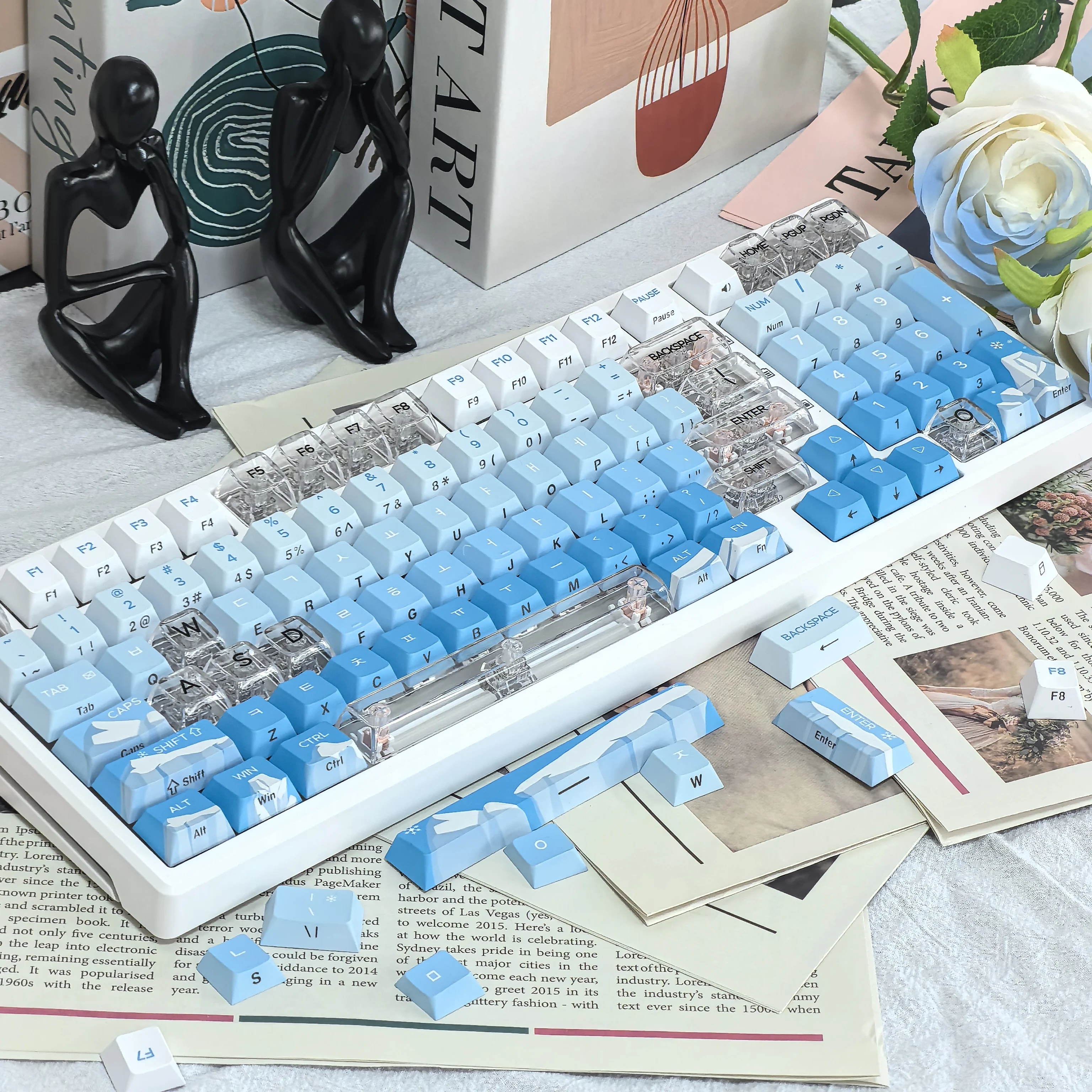Imagem -01 - Lado Gravado Coreano Glacier Keycap Cereja Translúcida Pbt 123 Teclas para Teclado Mecânico Alça de Gradiente Azul kr Keycap lado gravado coreano glacier keycap cereja translucida pbt 123 teclas para teclado mecanico alca de gradiente azul kr keycap 01