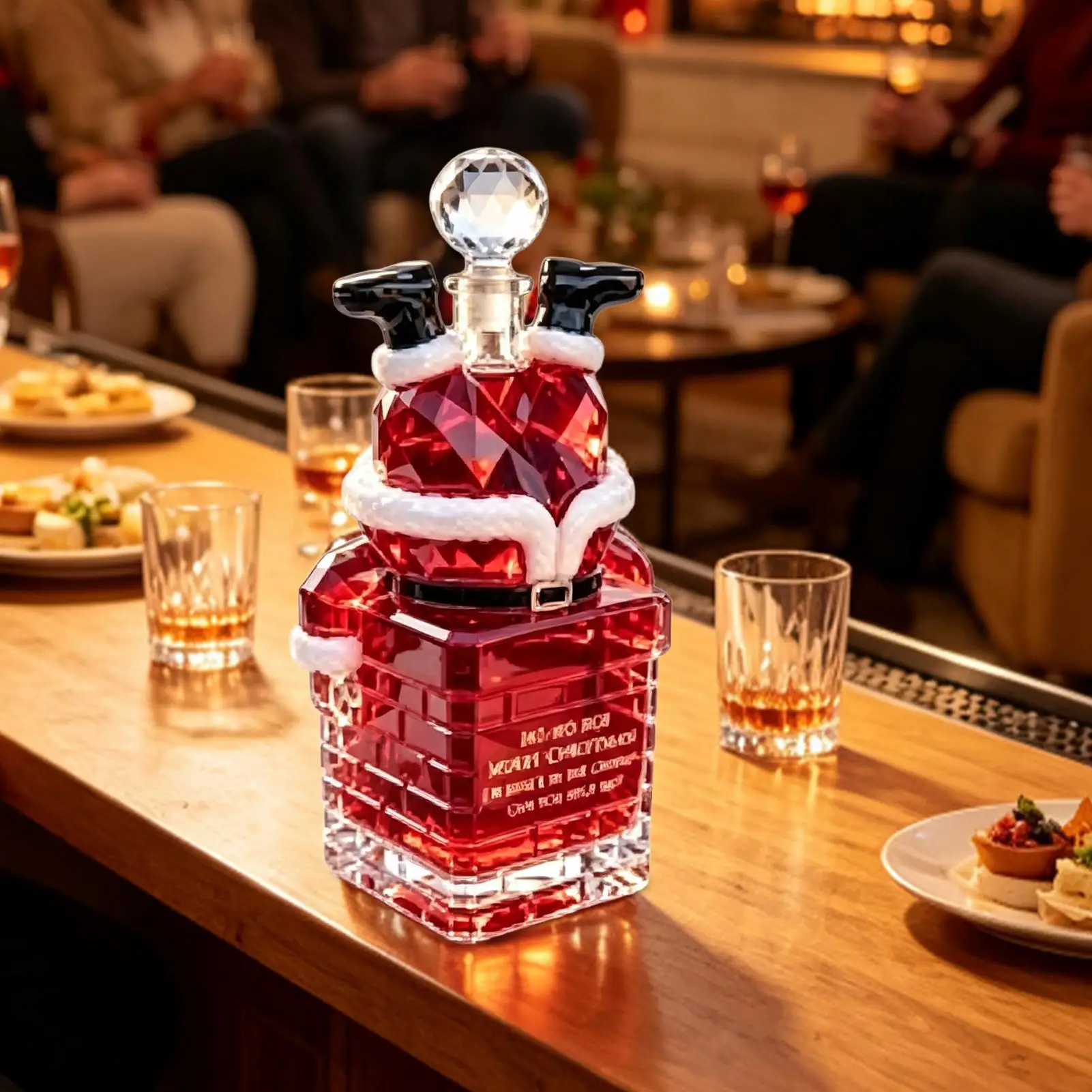 Glass Whiskey Bottle Empty Christmas Santa Stuck in Chimney Drinkware Novelty Beverage Bottle Home Decor for Vodka Brandy Wine
