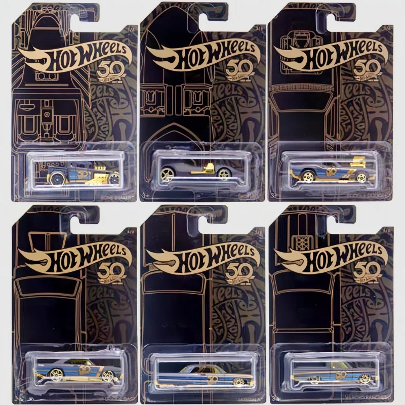 

New Original 50th Anniversary Black & Gold Set Of 6 Die-Cast Cars Rodger Dodger 68 Dodge Dart 1/64 Diecast Model Car