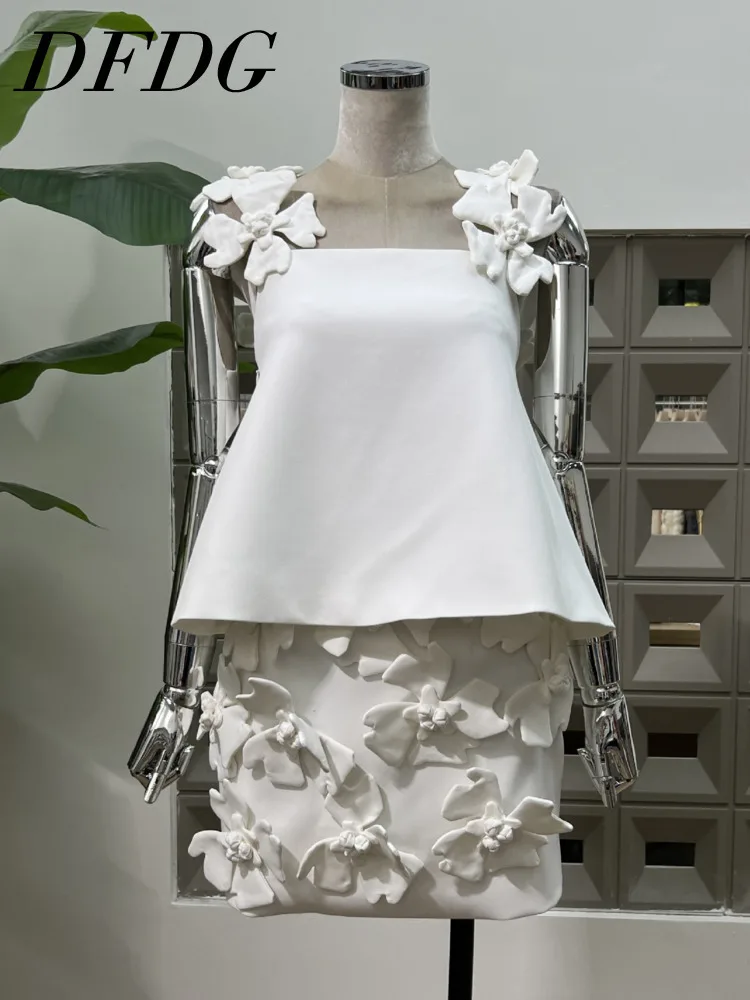 

DFDG 2025 Women’s Designer Floral Print Two Piece Set Off Shoulder Crop Top And Bodycon Skirt Spring Summer Casual Party Outfit