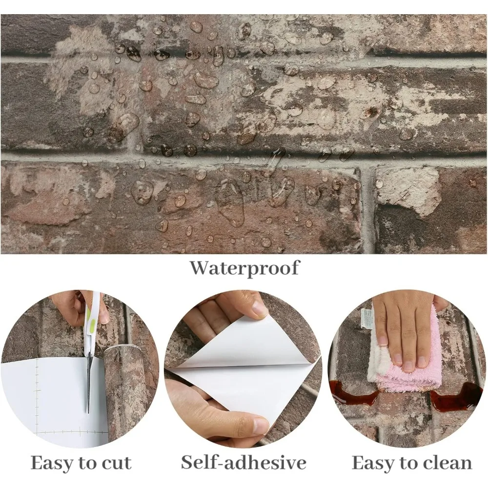 レトロブラウンレンガ柄ピールアンドスティック壁紙 防水 取り外し可能 寝室用 フェイクレンガコンタクトペーパー 32x354インチ