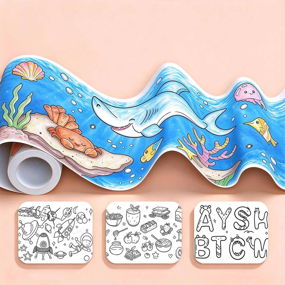 Doodle Coloring Scroll Thickened Anti-bleed Paper Roll, Multi-theme Large Drawing Sheet for Crayons Markers Watercolor DIY Art C