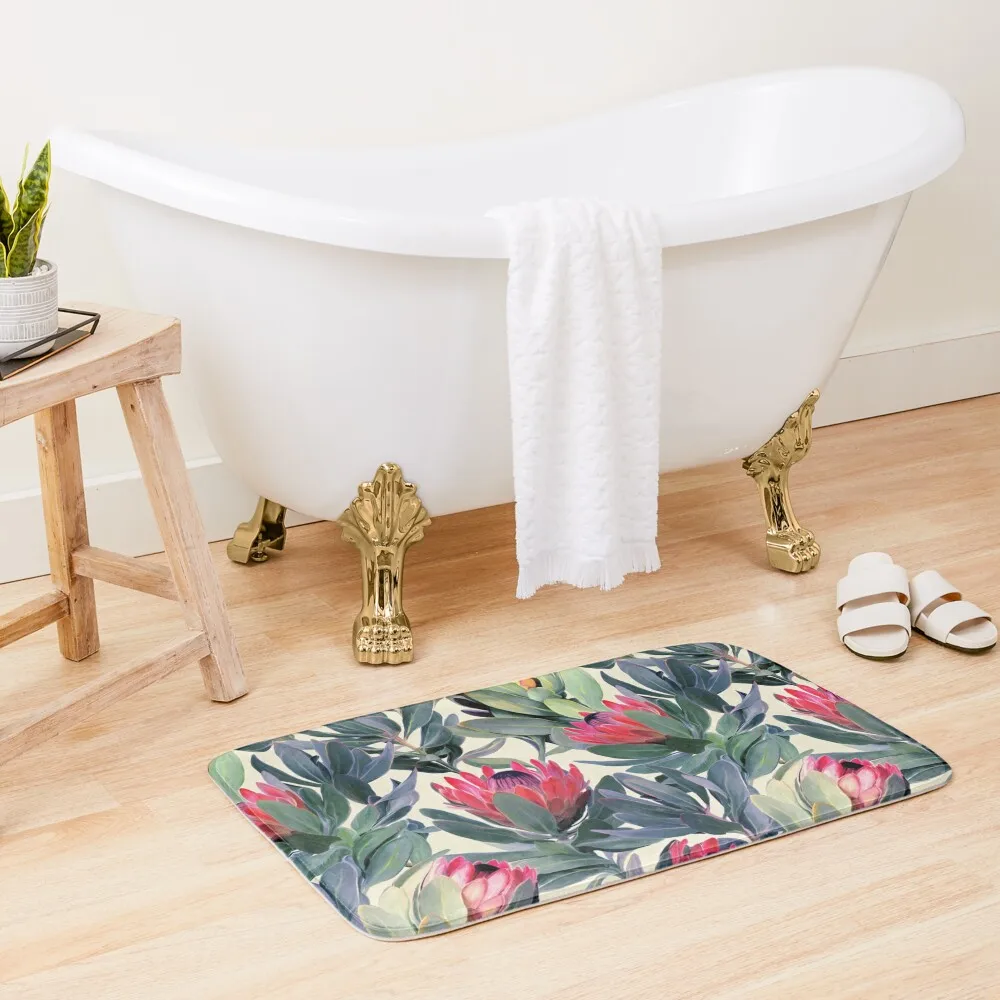 Painted Protea Pattern Bath Mat Non-Slip Bathtub Rugs Baths Sleeping Room Rugs Bathroom Kit Mat