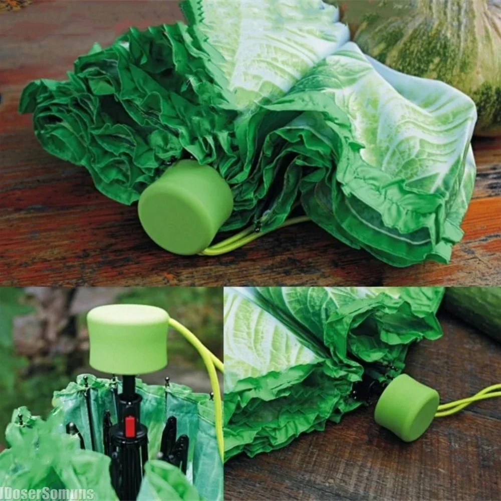 Creative Cabbage Umbrella UV Protection Beach Funny Vegetable Umbrella Parasol Gifts Lettuce Folding Rainy and Sunny Umbrellas