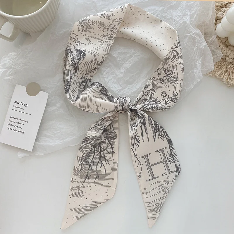 Super Beautiful Scarf 26 Letters Silk Scarf Headband Jungle Alphabet Print Bag Streamer Women Fashion Brand Design Silk Scarf