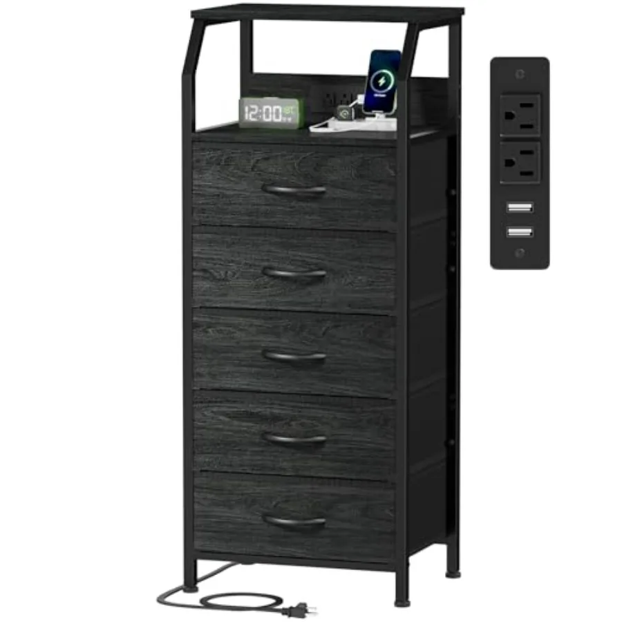 s Dresser with Charging Station Fabric Chest of s with Open Shelf Tall Night Stand Bedside Table for Closet Entryway Bedroom Fu