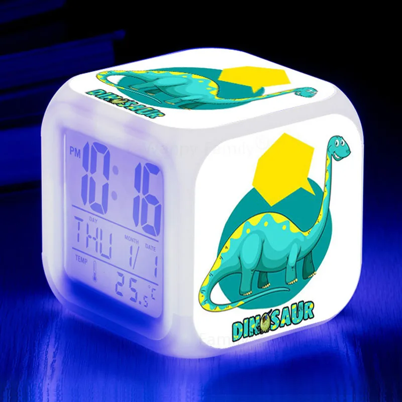 Lovely Cartoon Dinosaur Alarm Clock Kids Baby Bedroom 7Color Changing Glowing Led Digital Clocks Birthday Gift Toys For Child