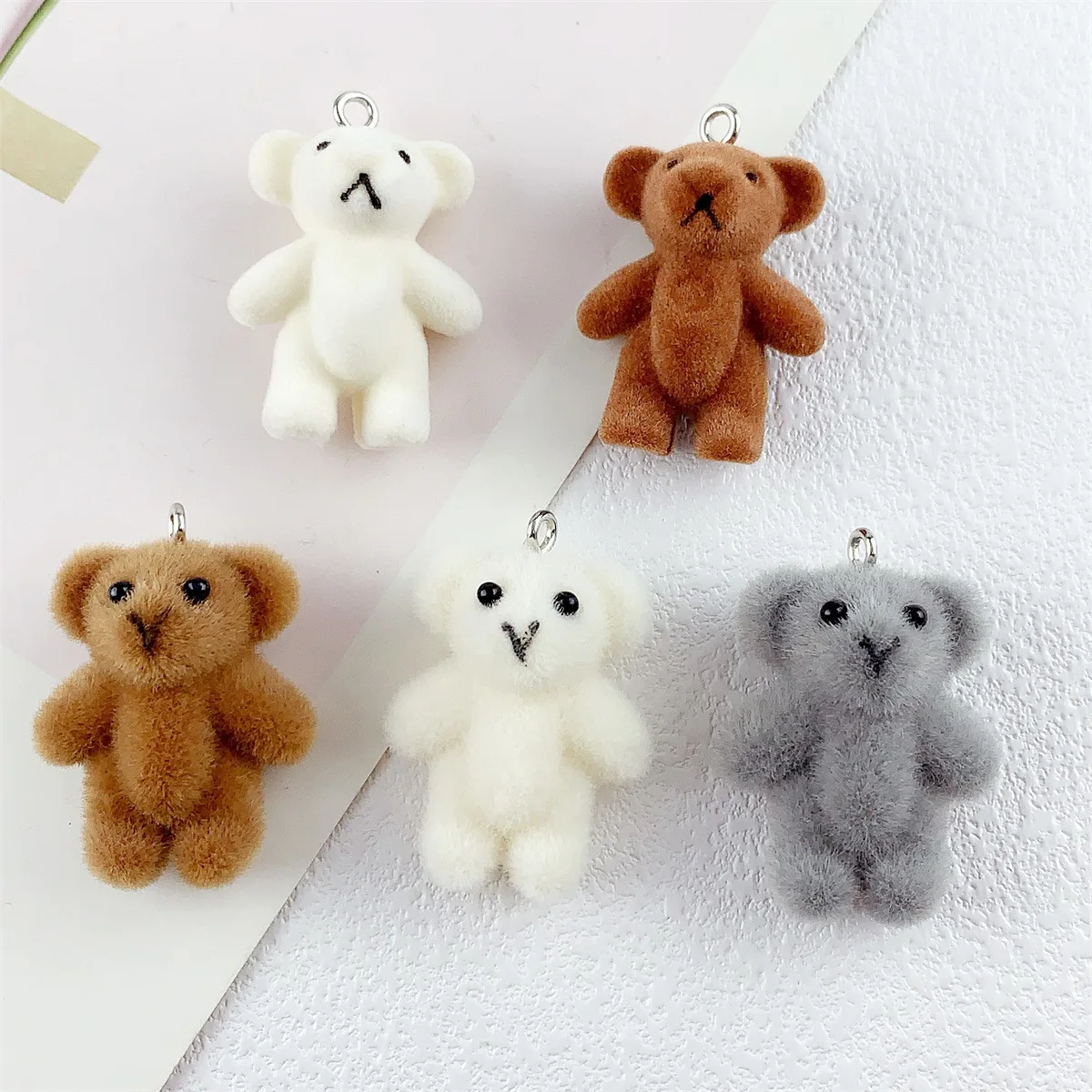 10pcs Resin Flocking Bear Pendant Charms DIY Jewelry For Jewelry Making Keychain Luggage Mobile Phone Chain Accessories