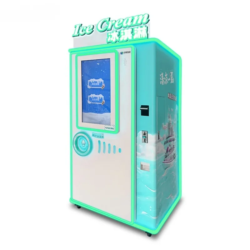 Ice Cream Vending Machine Touch Screen on The Machine with 32 Inch Add Bill Coin and Card Reader 3 Jams and 3 Snacks in Machine