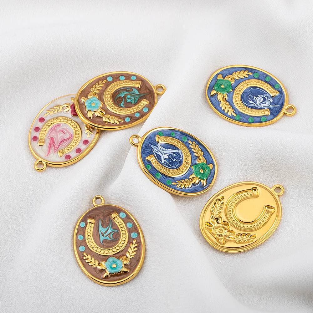 

2pcs Stainless Steel Enamel Gold Plated Horseshoe Pendants Charms for DIY Jewelry Making Necklace Earring Accessories Materials