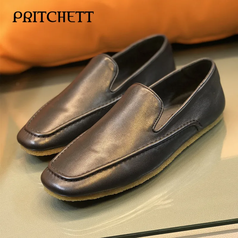 

Black Genuine Leather Simple Loafers Slip-On Soft-Soled Lazy Shoes Trendy Fashionable and Comfortable Flat-Soled Men's Shoes