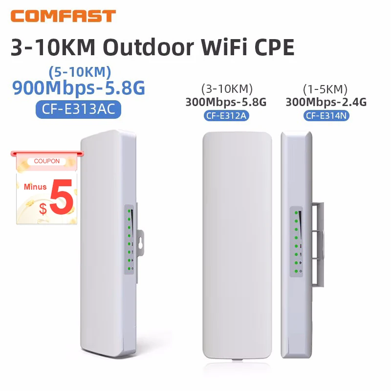 COMFAST 300-900M 2.4/5.8G pont AP sans fil Point d'accès WIFI longue portée extérieure WIFI CPE WIFI antenne répéteur amplificateur de