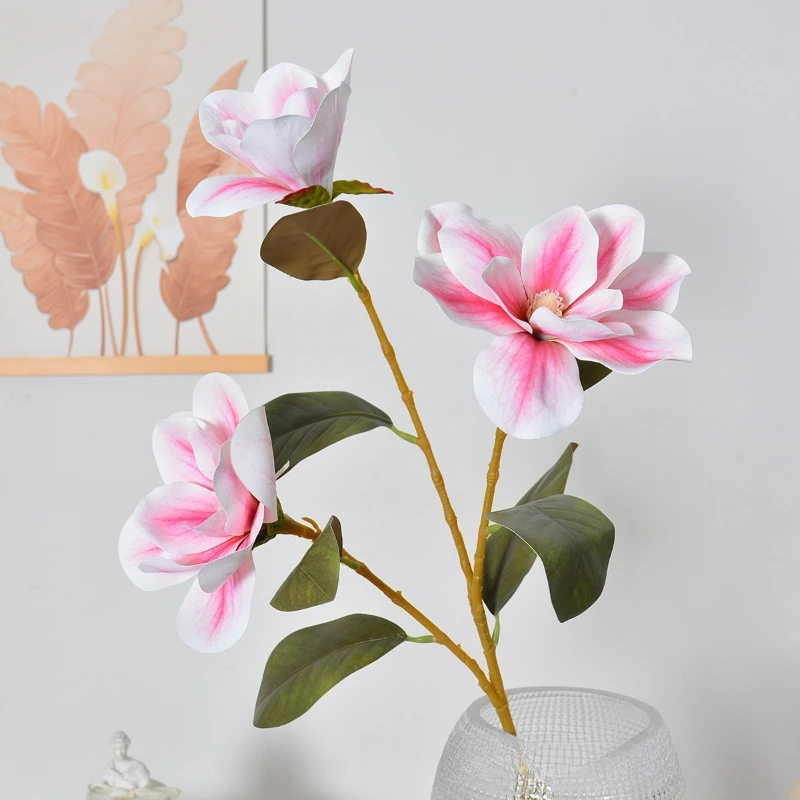 4/5 Stück Künstliche 3-Zweigige Magnolien-Äste Plastik Kunstblumen Heimdekoration Weiße Magnolien-Simulationsblumen Schlafzimmerdekoration – Detail 8