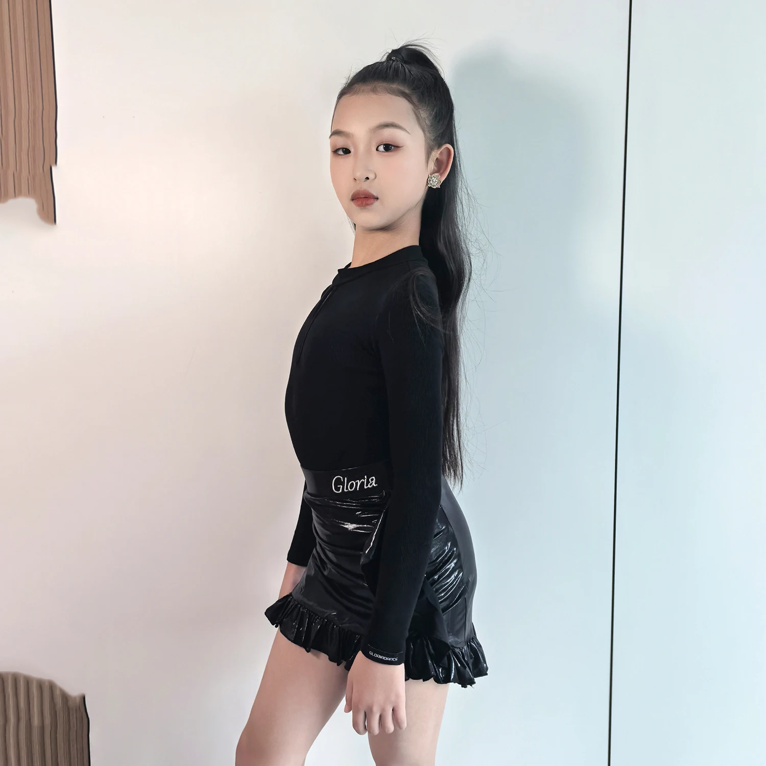 2025 Latin Dance Long Sleeved Split Skirts Practice Suit For Girls Samba Chacha Tango Dress Latin Dance Performance Wear  XH3785