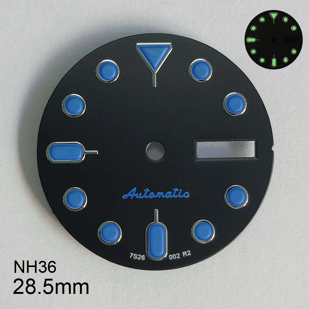 28.5mm S5 Logo SKX007 Dial Fit NH36/4R36 Japanese Movement Green Luminous High-Quality Watch Modified Accessories