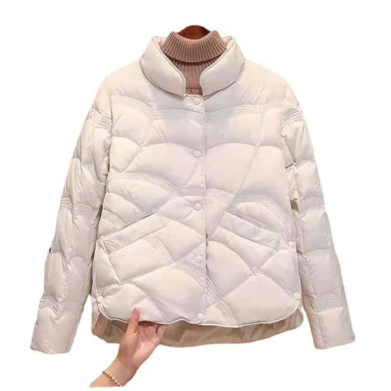 Oversized 3XL 4XL Women Autumn/Winter Jackets 2022 New Female Fashion Stand Collar Ultra Lightweight White Coat