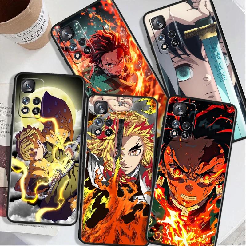 Demon Slayer Anime For Xiaomi Redmi Note 13 12 11T 11E 11S 10T 10S Pro Plus Turbo Black Soft Phone Case Cover