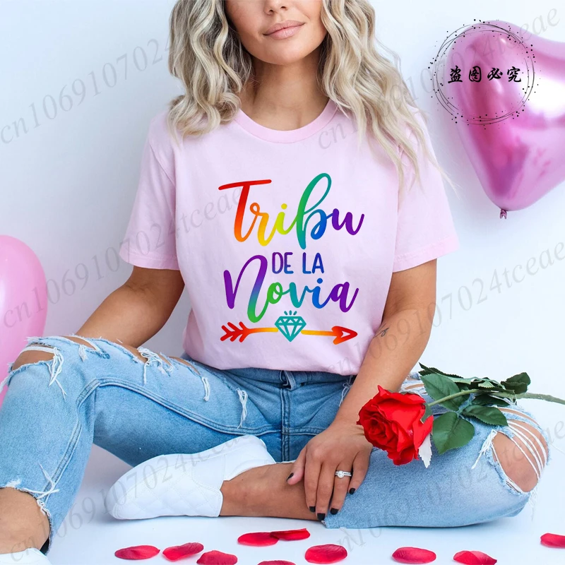 Colorful Bridesmaid Tribe Spanish Printed T-shirt Tops Fashion Casual Tops Tribu De La Novia Graphic Summer Tees Pink Tops Gifts
