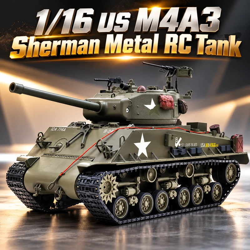 1/16 US M4A3 Sherman Simulation Remote Control Metal Crawler Tank Electric RC 2601 Fury Battle Model With Sound-Light And Smoke