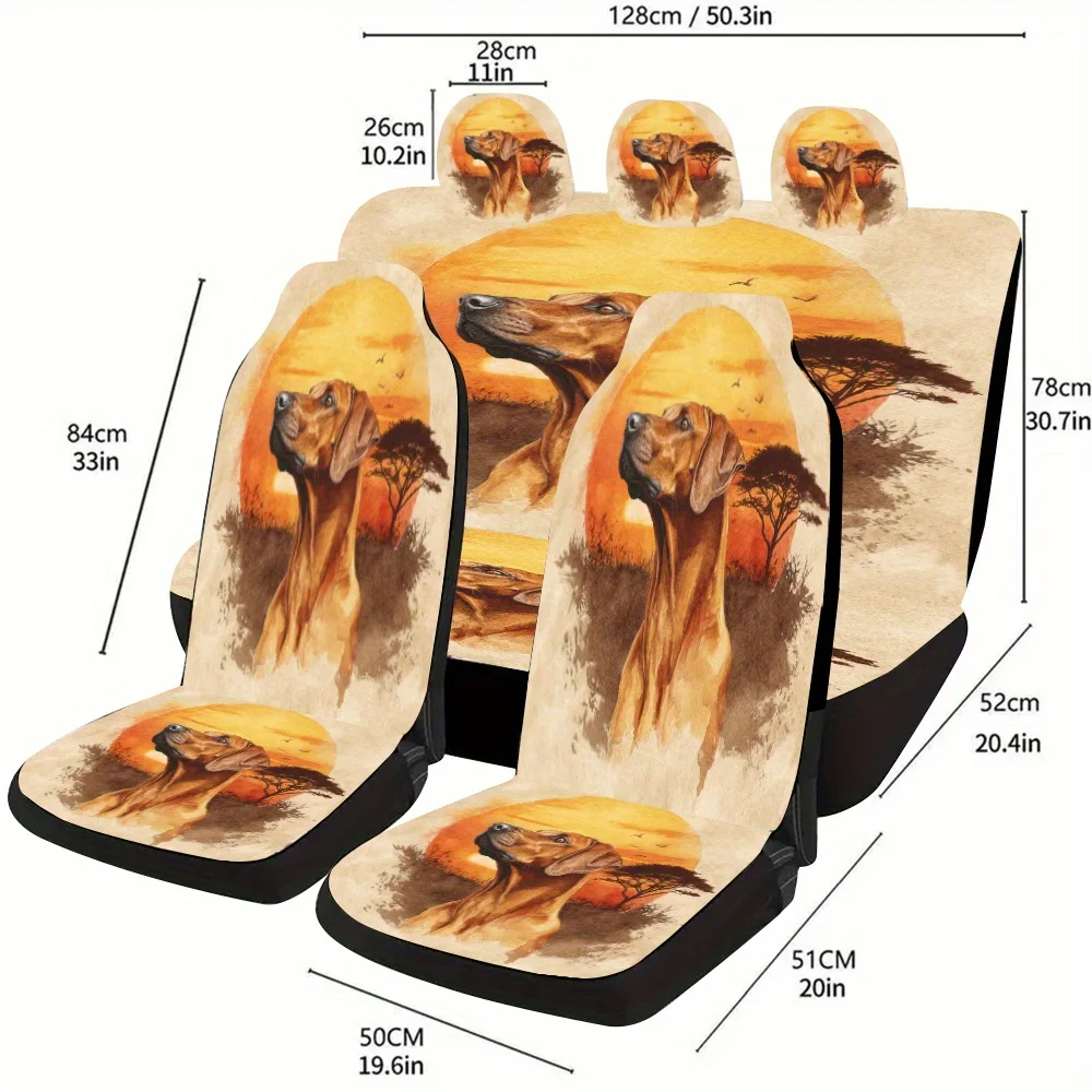 Sunset Glow Rhodesian Ridgeback Sketch Art Themed Car Seat Cover Set, Suitable For Most Cars, Stylish And Trendy Unique Decorati