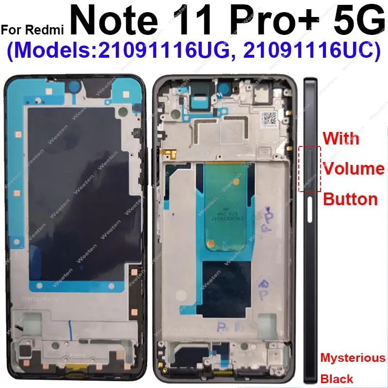 Middle Frame Housing For Xiaomi Redmi Note 11 Note 11 Pro Plus China 5G Front LCD Frame Cover Middle Housing with Side Keys