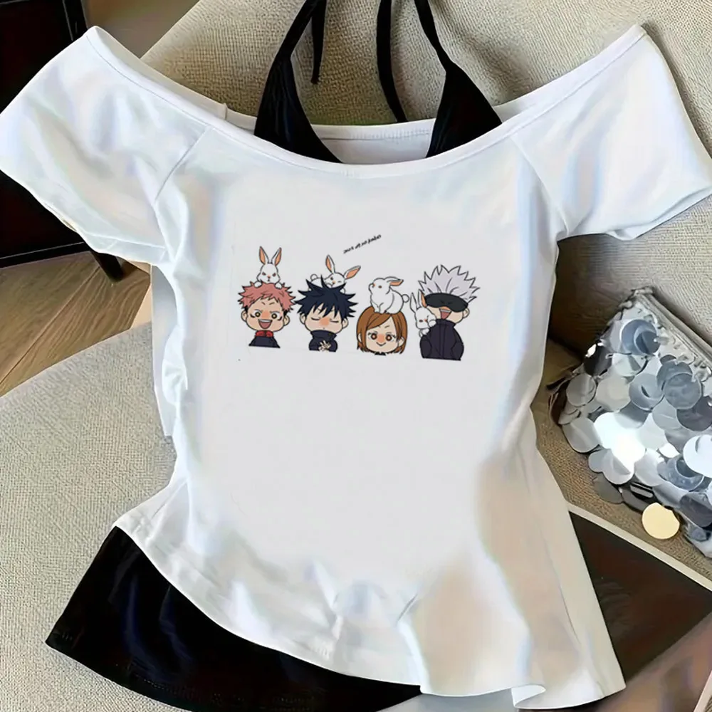 Jujutsu Kaisen Gojo cropped top shoujo gothic jojifuku korean fashion top tees cutecore gothic japanese jojifuku gyaru