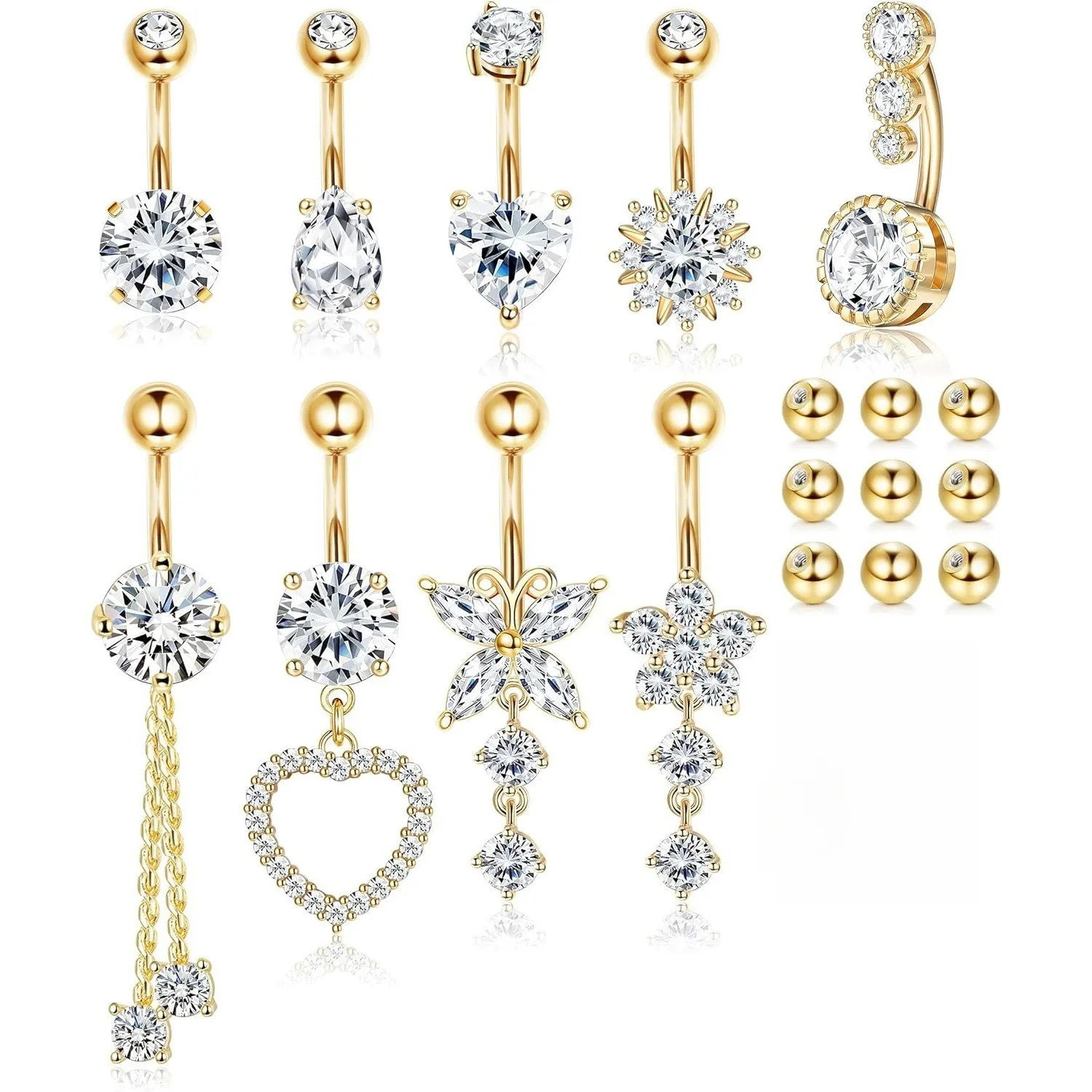 

Bobisty 9/10PCS Surgical Stainless Steel Hypoallergenic Belly Button Rings Trendy Dangle Belly Button Piercing Jewelry for Women