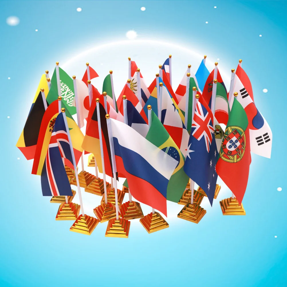 Drapeaux internationaux avec support pour décorations de table de bureau, drapeaux du monde, pays, 10 pièces, 2018