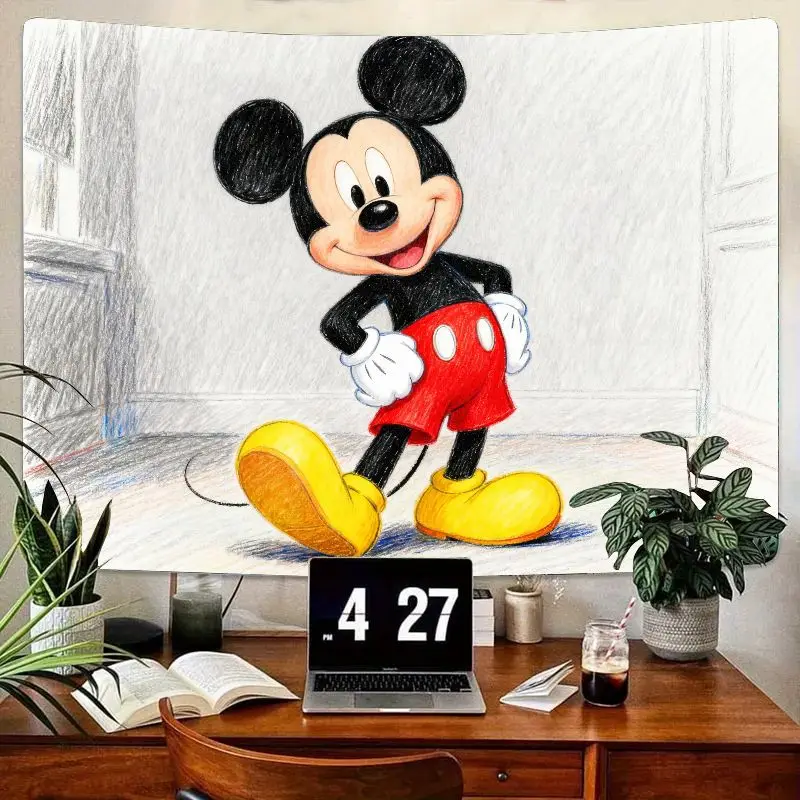 

1 шт. гобелен с рисунком Микки Мауса Диснея, милый эскиз, настенное искусство, современный полиэстер, домашний декор для детской комнаты, спальни, гостиной