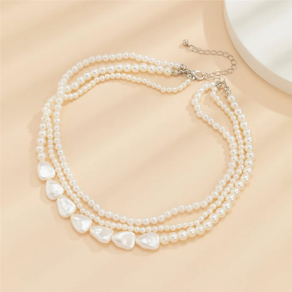 Elegante mehr schicht ige Imitation perlenkette für Frauen Vintage Hochzeit Mode Aussage Halsreif Kragen Schmuck Party Geschenk – Detail 13