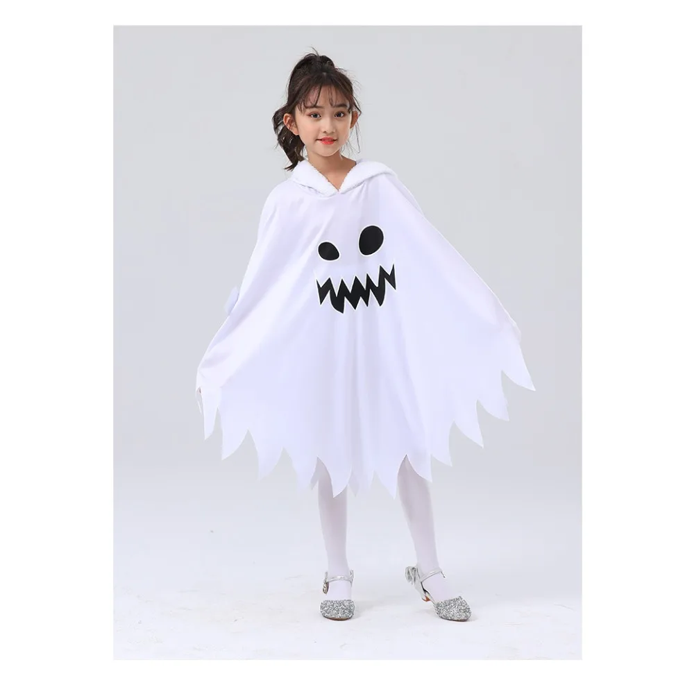 เสื้อคลุมสำหรับเด็กเด็กหญิงเด็กชายชุดคอสเพลย์ปีศาจปีศาจสีขาวน่ารักเครื่องแต่งกายวันฮาโลวีนการแสดงสำหรับเด็ก