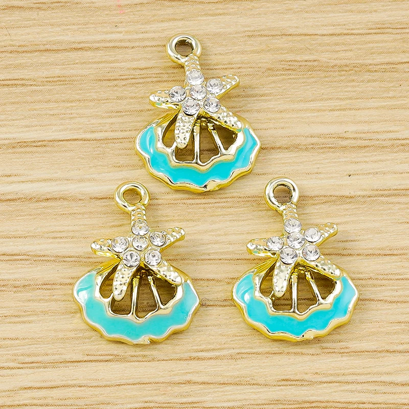 10 Stück 13x17mm Niedliche Emaille-Muschel-Anhänger Kristall-Seestern-Anhänger für Schmuckherstellung Ohrringe Halsketten DIY Bastelzubehör – Detail 4