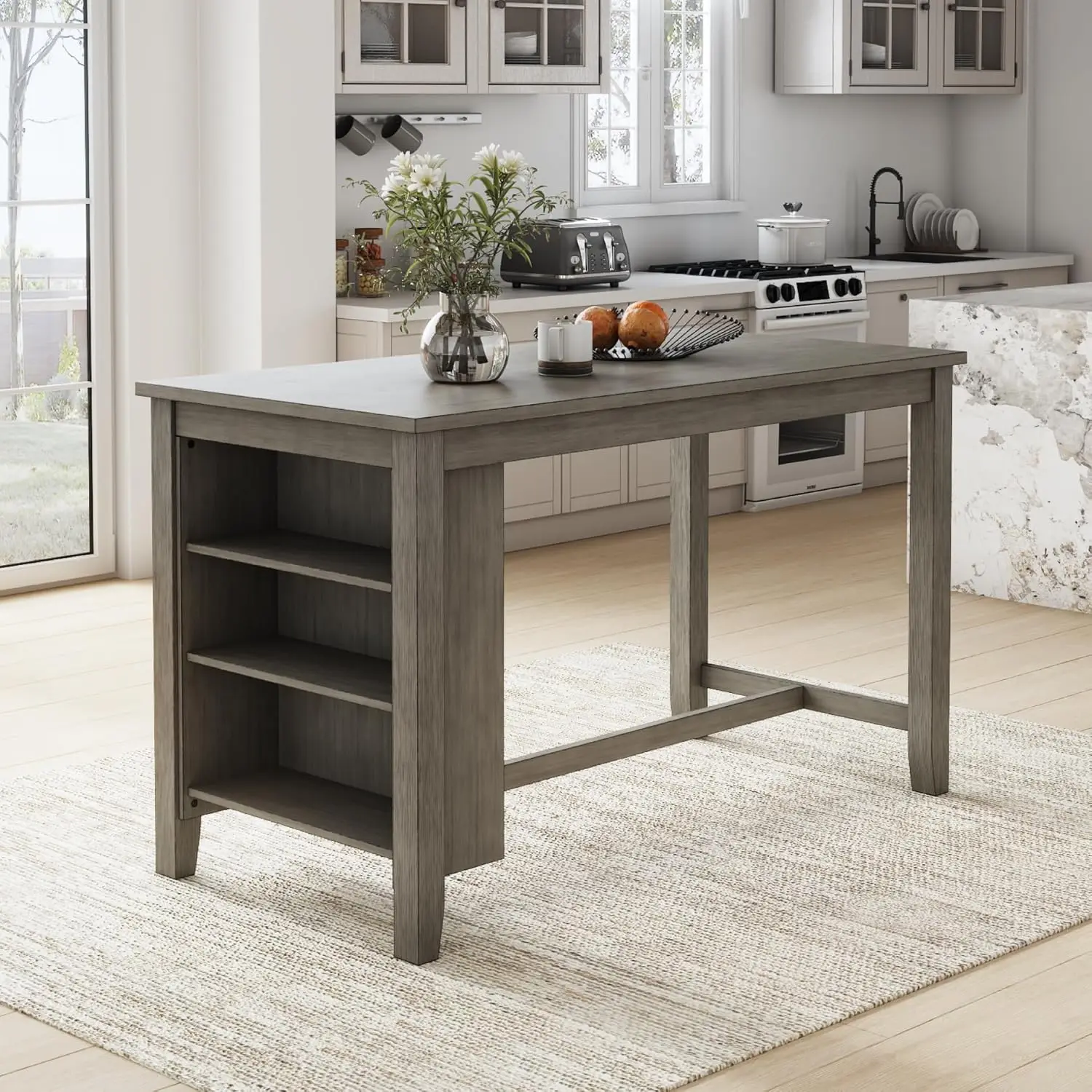 [New Arrival!]Caitbrook Rustic Counter Height Dining Table with Storage, Dark Gray
