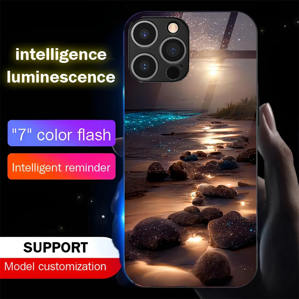 

Brilliant Galaxy Sky Luminous Tempered Glass Phone Case LED Backlight Cover For iPhone 16 E 15 14 13 12 11 Pro Max XR XS Plus