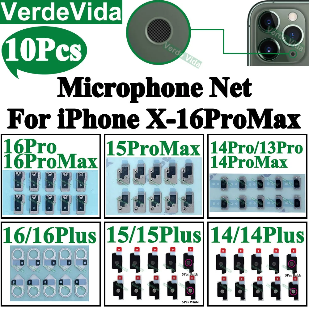 10 шт. сетка для задней микрофона для iPhone 11 12 13 16 Pro Max 14 15 Plus Xs XR, сетка от пыли, возвратшая большая задняя камера, поврежденная задняя крышка
