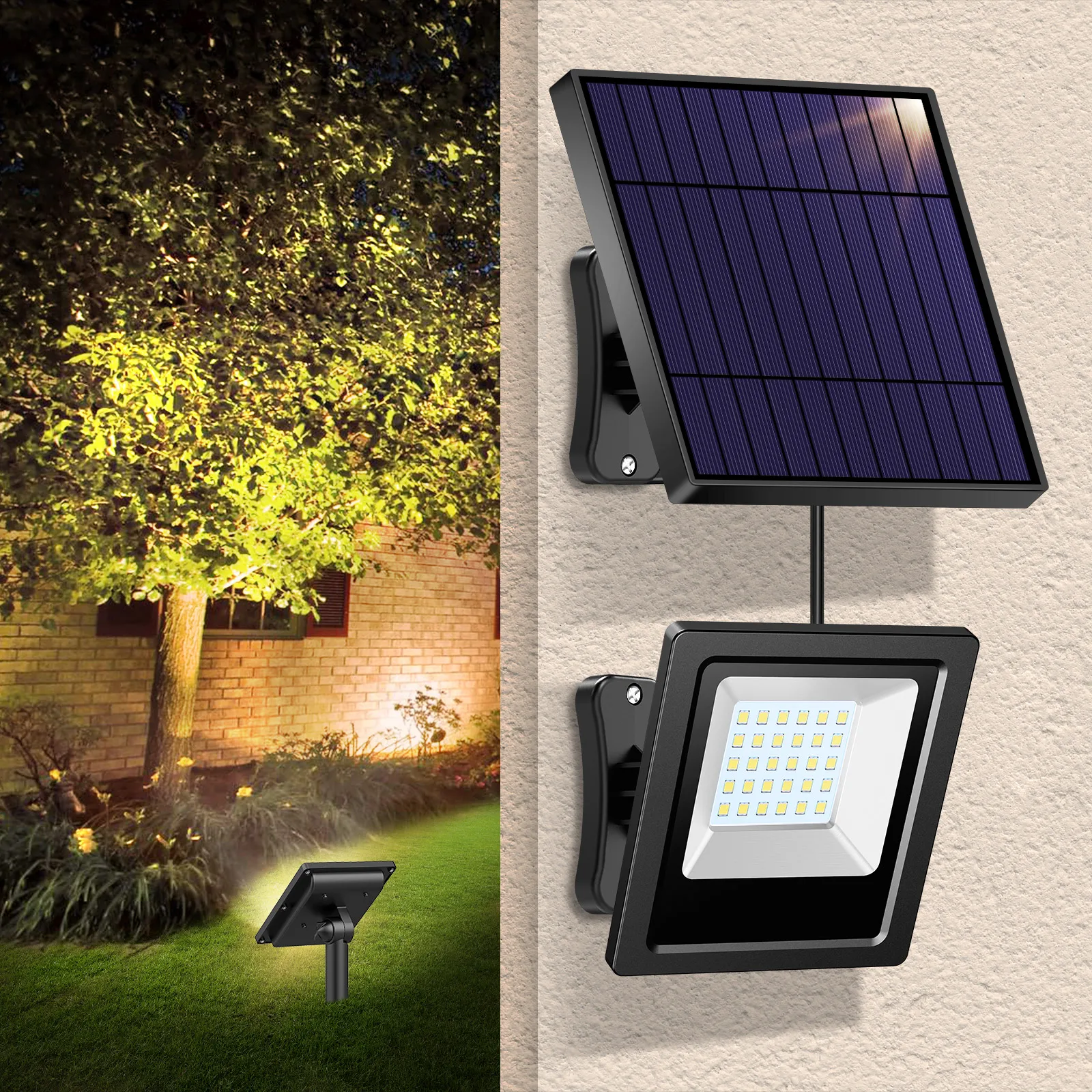 Intelamp Solar Lights Outdoor 4400mAh Flood Lights Security Floodlight Dusk to Dawn Auto On/Off For Porch Balcony Barn Lawn