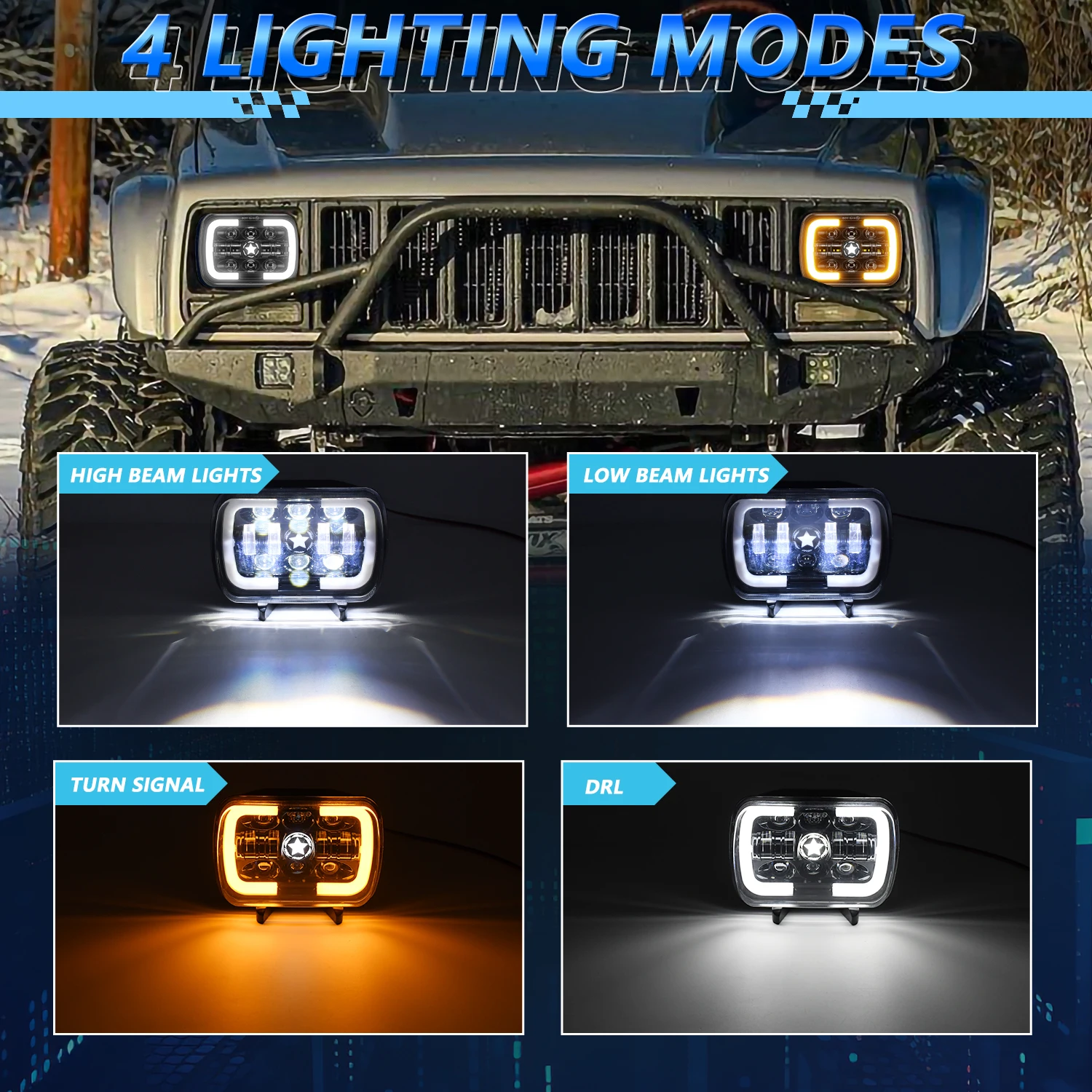 MONDEVIEW H4 7-inch Wrangler headlights 6000K white 280W high-power 38000LM high brightness car daytime running lights