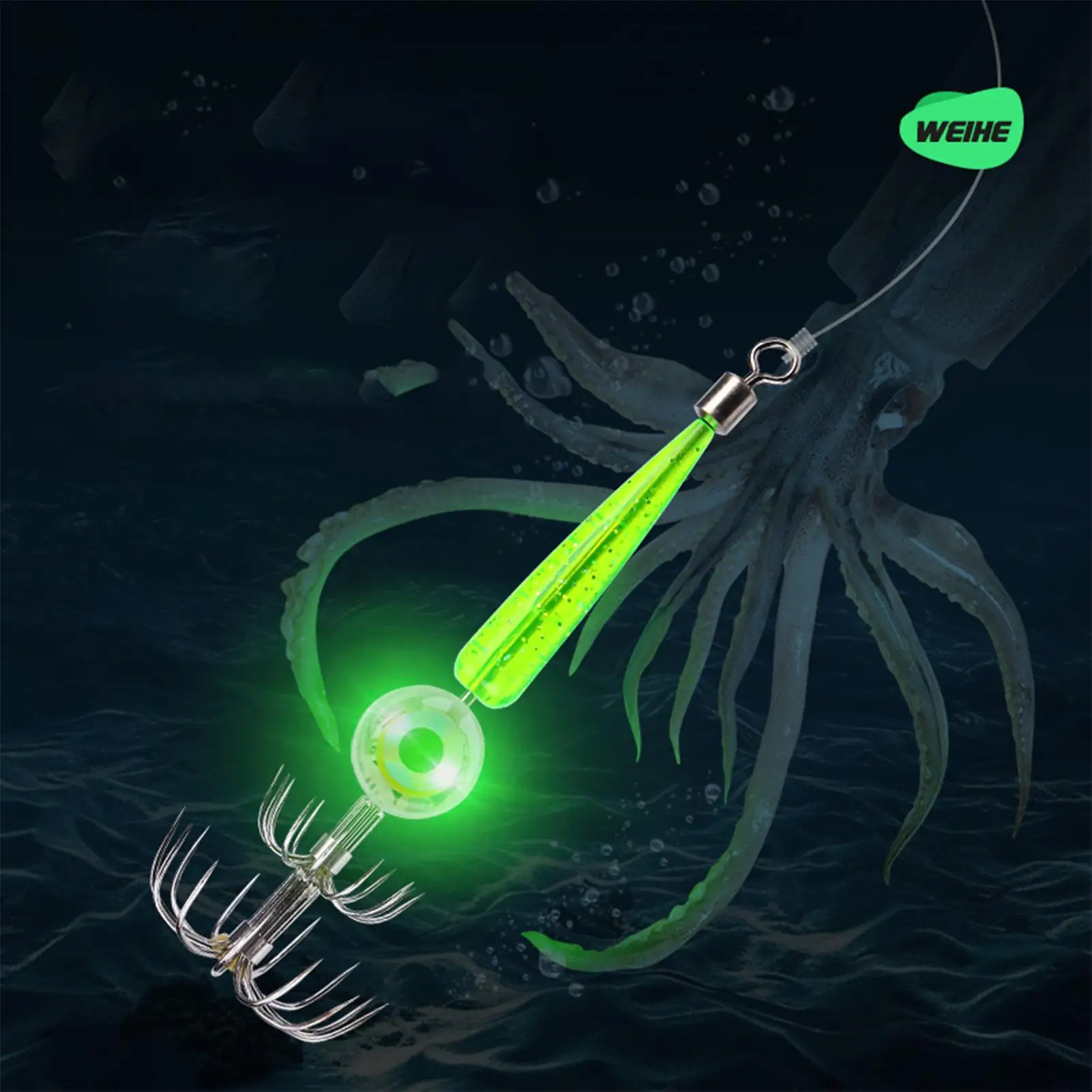 Señuelos de Pesca de Calamar, Señuelo Luminoso de Agua Salada, Anzuelo de Calamar Impermeable con LED, Señuelo Submarino, Kit de Anzuelo de Pesca de Calamar, Señuelo Electrónico con Luz