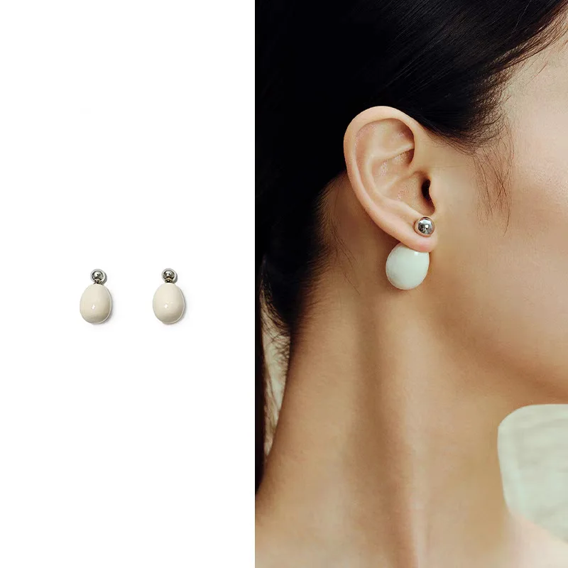 Pendientes simples de aguja de plata S925 con esmalte de gota de platino chapado en cobre europeo, joyería de moda para mujer