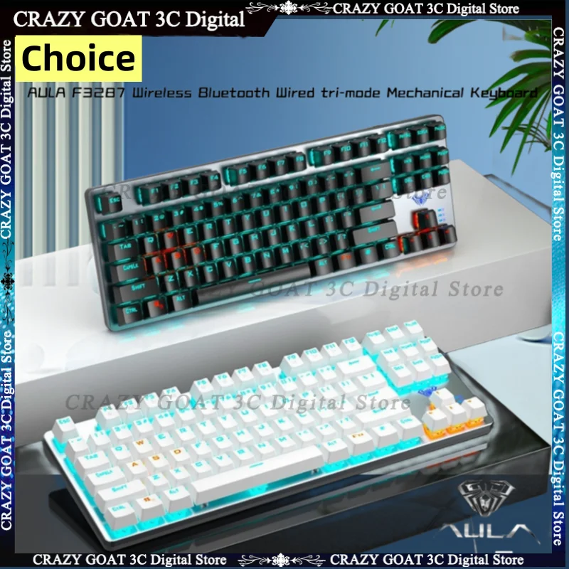 

AULA F3287 mechanical keyboard,wireless Bluetooth wired tri mode,2000mA battery,Ergonomic Design,RGB backlight,Red axis,White