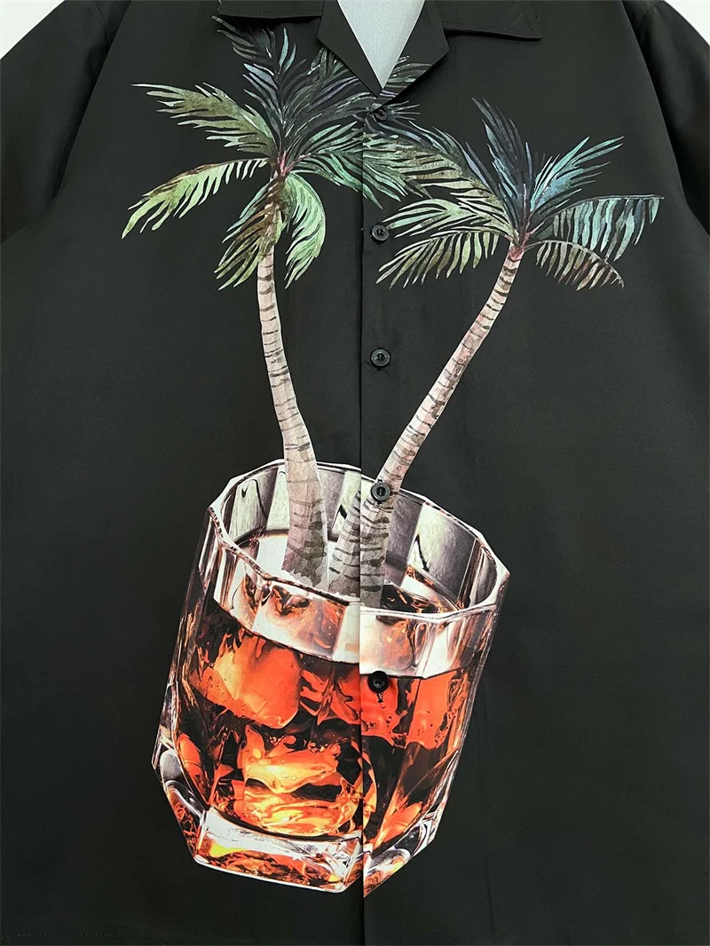 Coconut Tree Button Down Collar Shirts Men Summer Vintage Street Mens Shirts Beach Shirts