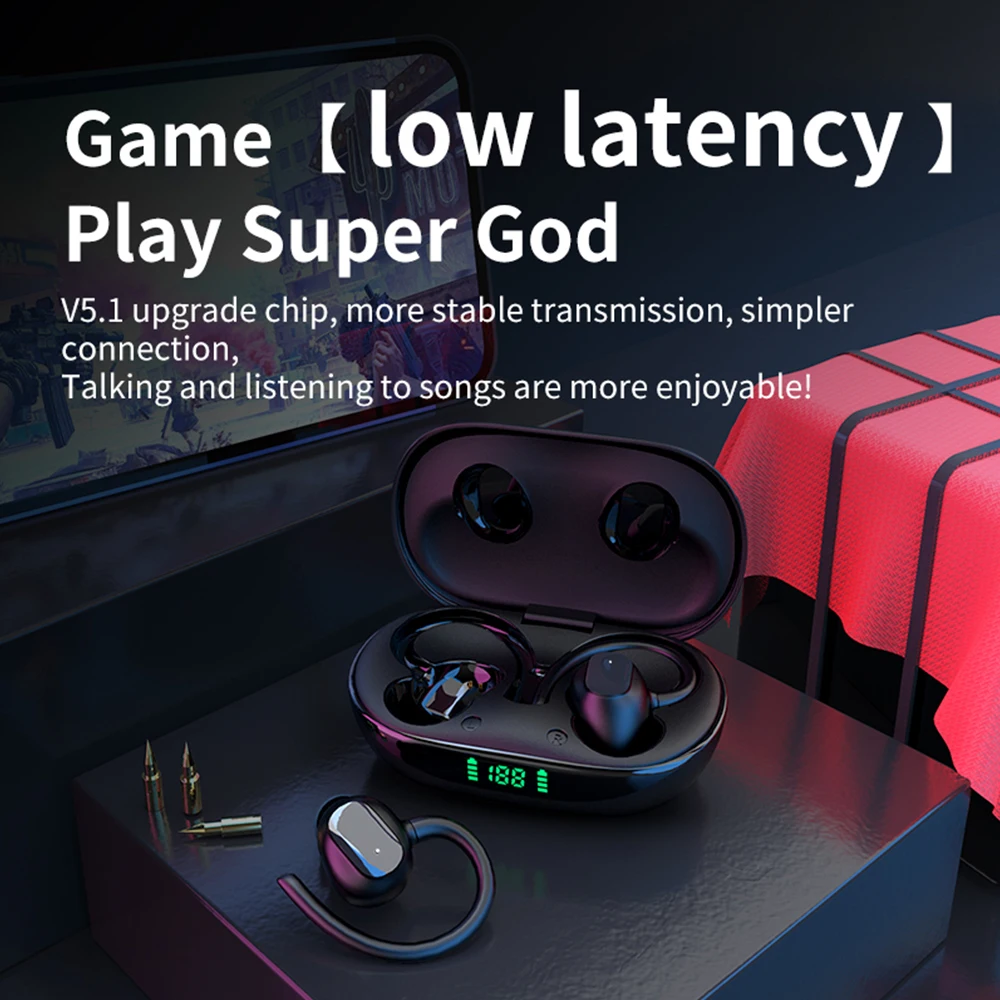 Thể Thao ENC Bluetooth 5.1 Không Dây Móc Tai Với Sạc Bass Nặng HiFi Stereo Chống Nước 100 Giờ Thời Gian Chờ Tai Nghe Nhét Tai