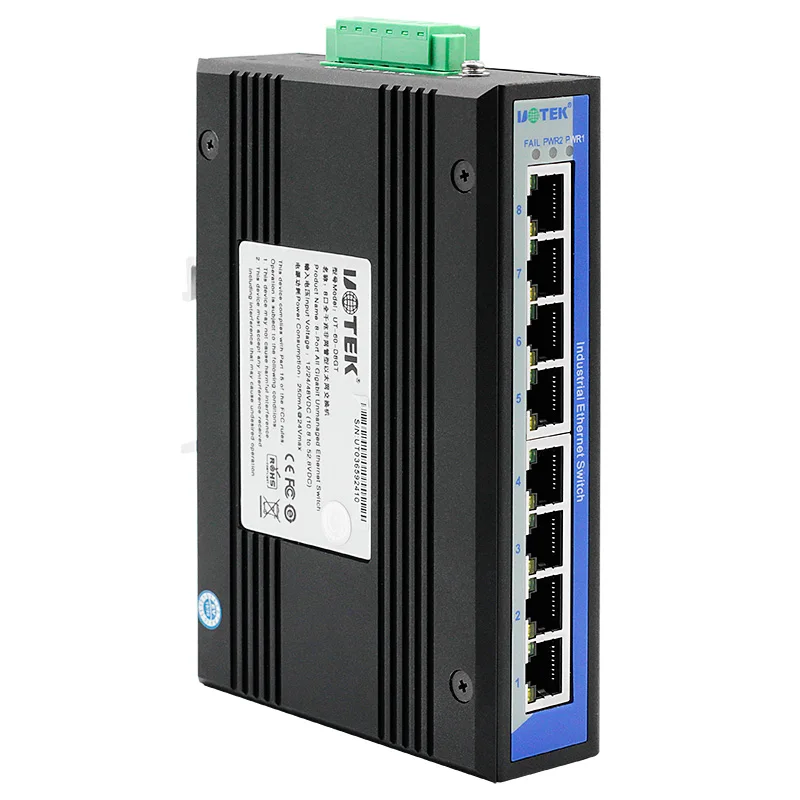 UOTEK Unmanaged 8 Ports Network Industrial Ethernet Switch Gigabit  DIN-rail Installation 1000M DC12-48V UT-60-D8GT